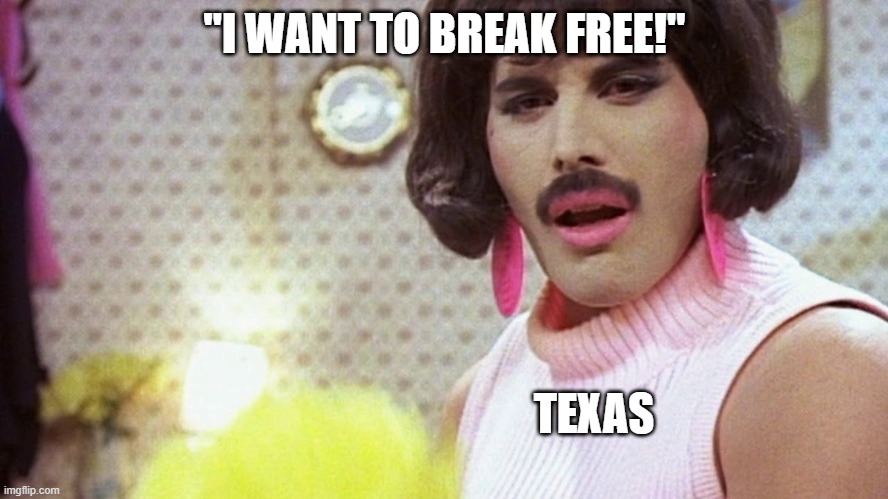 FREDDY | "I WANT TO BREAK FREE!"; TEXAS | image tagged in freddy | made w/ Imgflip meme maker