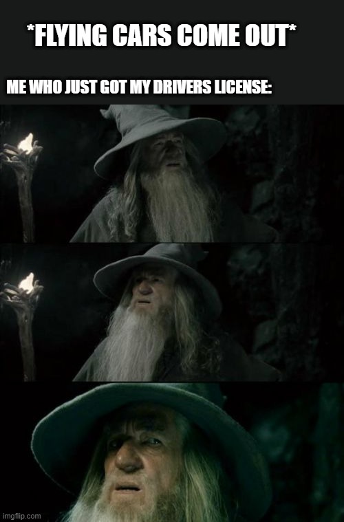 Flying Cars | *FLYING CARS COME OUT*; ME WHO JUST GOT MY DRIVERS LICENSE: | image tagged in memes,confused gandalf | made w/ Imgflip meme maker