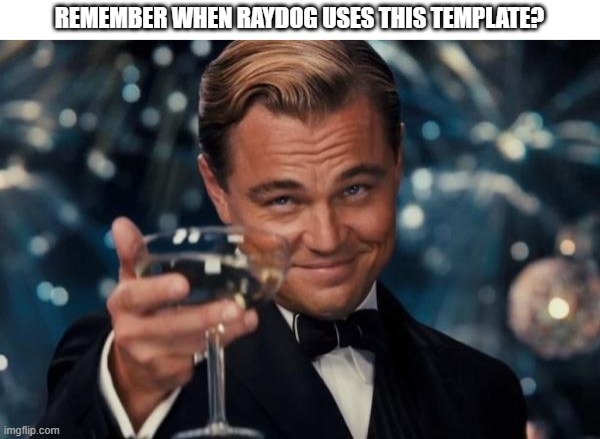 Leonardo Dicaprio Cheers | REMEMBER WHEN RAYDOG USES THIS TEMPLATE? | image tagged in memes,leonardo dicaprio cheers | made w/ Imgflip meme maker