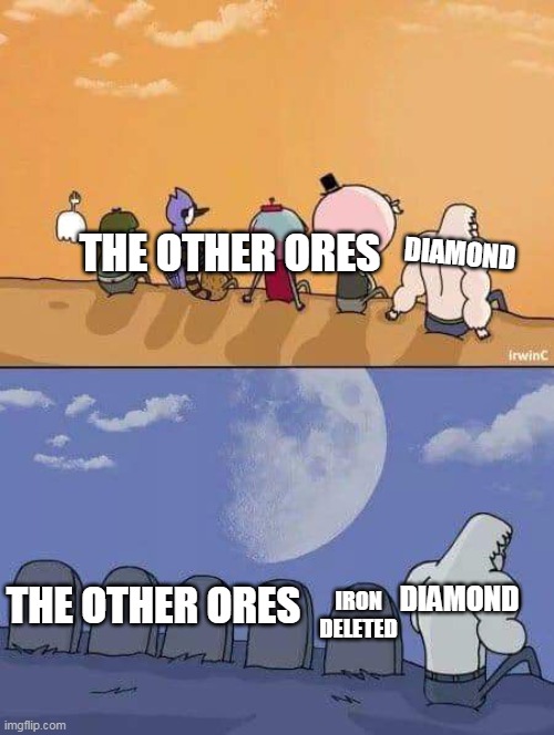 YES THE 1.17 UPDATE SUCKS | THE OTHER ORES; DIAMOND; THE OTHER ORES; DIAMOND; IRON DELETED | image tagged in regular show everyone dies | made w/ Imgflip meme maker