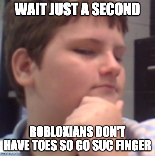wait a second | WAIT JUST A SECOND ROBLOXIANS DON'T HAVE TOES SO GO SUC FINGER | image tagged in wait a second | made w/ Imgflip meme maker