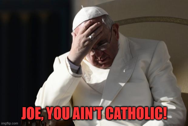 Pope Francis Facepalm | JOE, YOU AIN'T CATHOLIC! | image tagged in pope francis facepalm | made w/ Imgflip meme maker