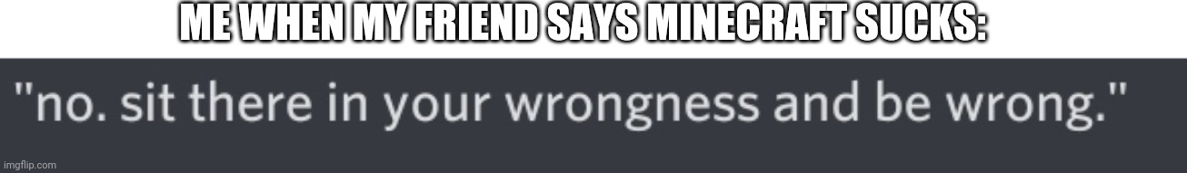 No. Sit there in your wrongness and be wrong. | ME WHEN MY FRIEND SAYS MINECRAFT SUCKS: | image tagged in memes | made w/ Imgflip meme maker