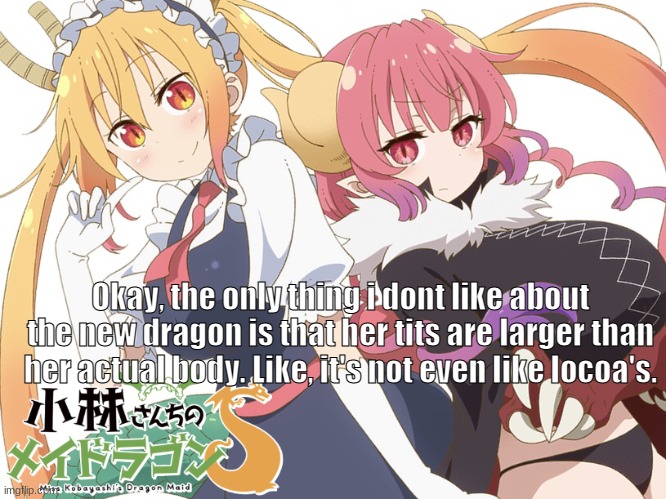 Besides that she's cute! | Okay, the only thing i dont like about the new dragon is that her tits are larger than her actual body. Like, it's not even like locoa's. | made w/ Imgflip meme maker