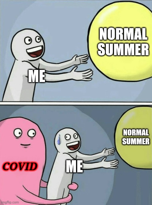 FFS | NORMAL SUMMER; ME; NORMAL SUMMER; COVID; ME | image tagged in memes,running away balloon,coronavirus,covid-19 | made w/ Imgflip meme maker