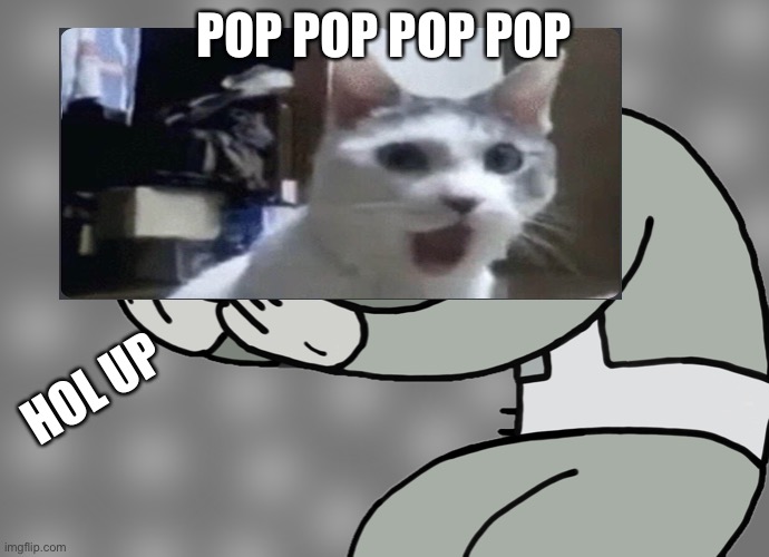 Hol up | POP POP POP POP; HOL UP | image tagged in hol up,pop cat,pog | made w/ Imgflip meme maker