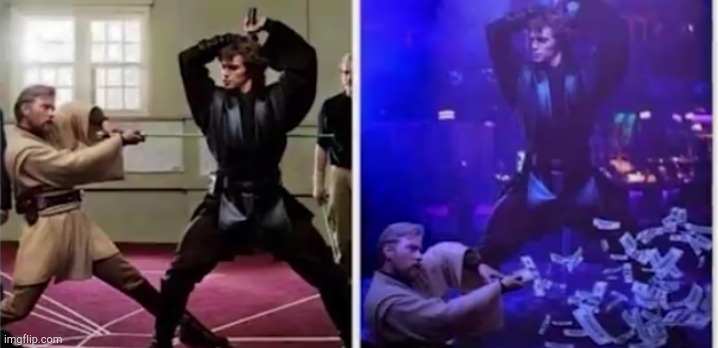 who has the high ground now kenobi | image tagged in i have the high ground,star wars,strip club,kenobi | made w/ Imgflip meme maker