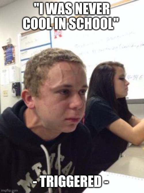 I'm sure you don't.... Remember me. | "I WAS NEVER COOL IN SCHOOL"; - TRIGGERED - | image tagged in man triggered at school | made w/ Imgflip meme maker