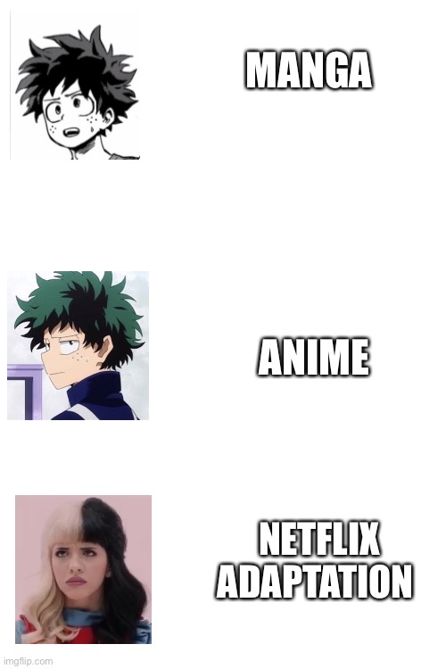 Ah, yes. | MANGA; ANIME; NETFLIX ADAPTATION | image tagged in blank white template | made w/ Imgflip meme maker
