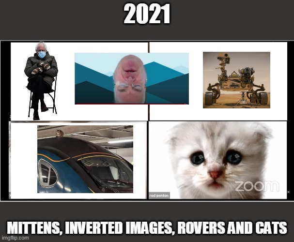 2021; MITTENS, INVERTED IMAGES, ROVERS AND CATS | image tagged in memes,2021,cat on train | made w/ Imgflip meme maker