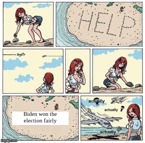 blame my Jewish space lasers | Biden won the election fairly | image tagged in stranded on desert island help actually | made w/ Imgflip meme maker