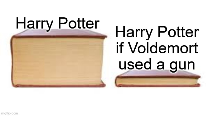 Big book small book | Harry Potter; Harry Potter if Voldemort used a gun | image tagged in big book small book | made w/ Imgflip meme maker