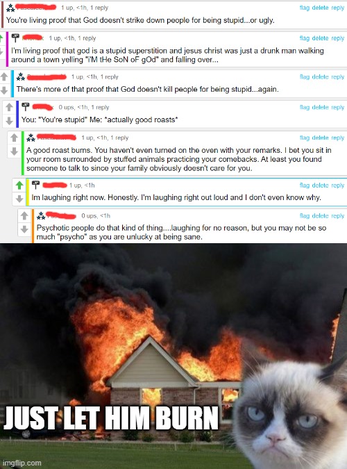 JUST LET HIM BURN | image tagged in memes,burn kitty | made w/ Imgflip meme maker