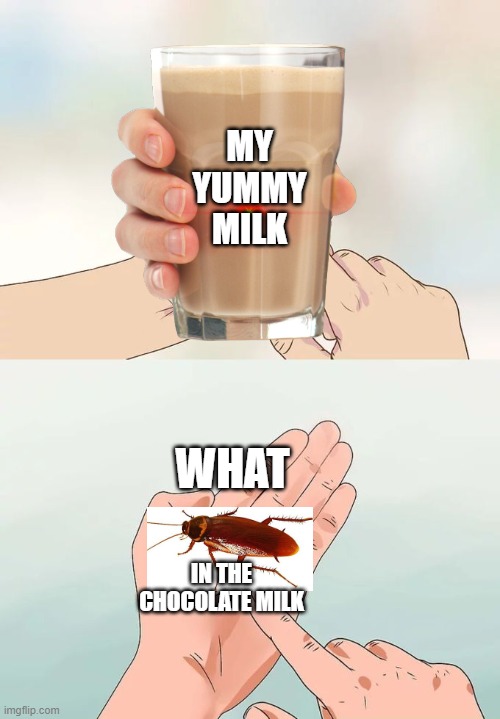 the scariest thing in the world | MY YUMMY MILK; WHAT; IN THE CHOCOLATE MILK | image tagged in memes | made w/ Imgflip meme maker