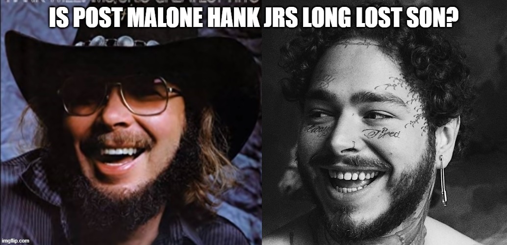 Hank and Post |  IS POST MALONE HANK JRS LONG LOST SON? | image tagged in twins | made w/ Imgflip meme maker