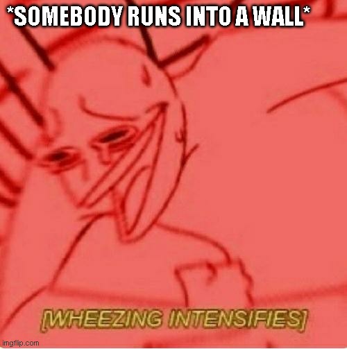 *wHEEsE* | *SOMEBODY RUNS INTO A WALL* | image tagged in wheeze,wall | made w/ Imgflip meme maker