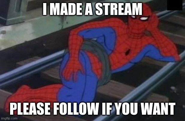 Sexy Railroad Spiderman Meme | I MADE A STREAM; PLEASE FOLLOW IF YOU WANT | image tagged in memes,sexy railroad spiderman,spiderman | made w/ Imgflip meme maker