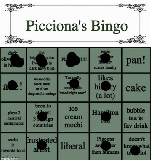 Picciona's Bingo | image tagged in picciona's bingo | made w/ Imgflip meme maker