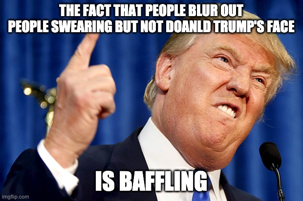 Donald Trump | THE FACT THAT PEOPLE BLUR OUT PEOPLE SWEARING BUT NOT DOANLD TRUMP'S FACE; IS BAFFLING | image tagged in donald trump,trump sucks | made w/ Imgflip meme maker
