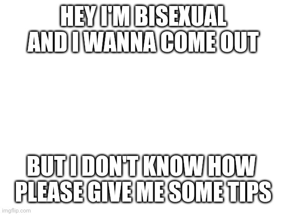 Blank White Template | HEY I'M BISEXUAL AND I WANNA COME OUT; BUT I DON'T KNOW HOW 
PLEASE GIVE ME SOME TIPS | image tagged in blank white template | made w/ Imgflip meme maker