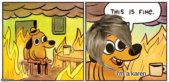 This Is Fine | I'm a karen | image tagged in memes,this is fine | made w/ Imgflip meme maker