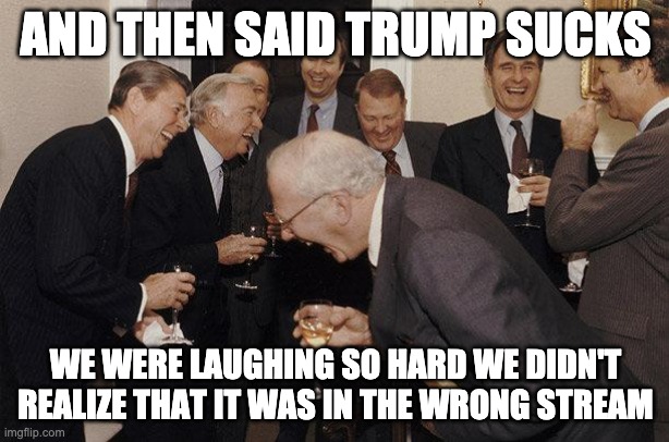 And Then He Said | AND THEN SAID TRUMP SUCKS WE WERE LAUGHING SO HARD WE DIDN'T REALIZE THAT IT WAS IN THE WRONG STREAM | image tagged in and then he said | made w/ Imgflip meme maker