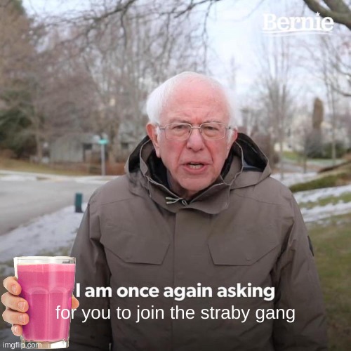 Bernie I Am Once Again Asking For Your Support | for you to join the straby gang | image tagged in memes,bernie i am once again asking for your support | made w/ Imgflip meme maker