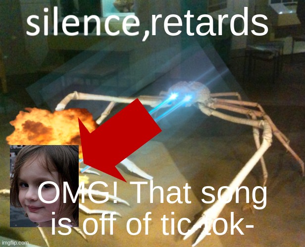 Silence Crab | retards; OMG! That song is off of tic-tok- | image tagged in silence crab | made w/ Imgflip meme maker