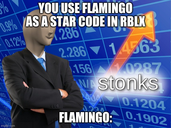 stonks | YOU USE FLAMINGO AS A STAR CODE IN RBLX FLAMINGO: | image tagged in stonks | made w/ Imgflip meme maker