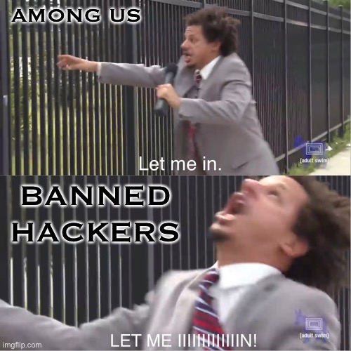 let me in | AMONG US; BANNED HACKERS | image tagged in let me in | made w/ Imgflip meme maker
