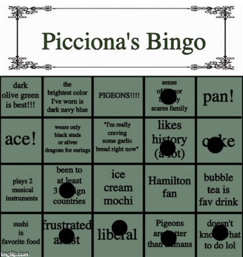 Picciona's Bingo | image tagged in picciona's bingo | made w/ Imgflip meme maker