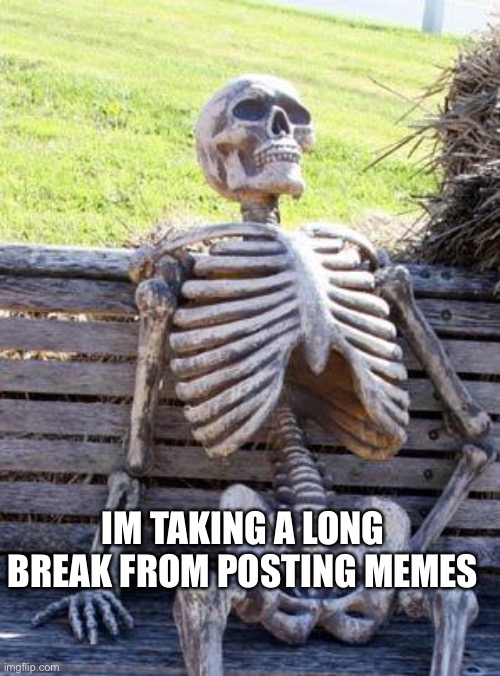 Waiting Skeleton Meme | IM TAKING A LONG BREAK FROM POSTING MEMES | image tagged in memes,waiting skeleton | made w/ Imgflip meme maker