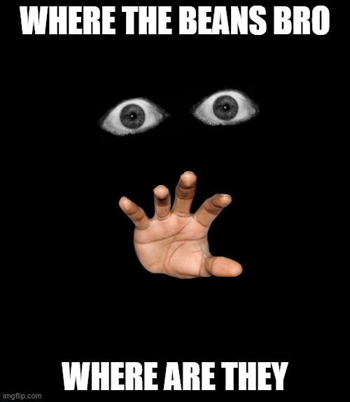 WHeRe ArE tHe bEaNs | WHERE THE BEANS BRO; WHERE ARE THEY | image tagged in meme | made w/ Imgflip meme maker