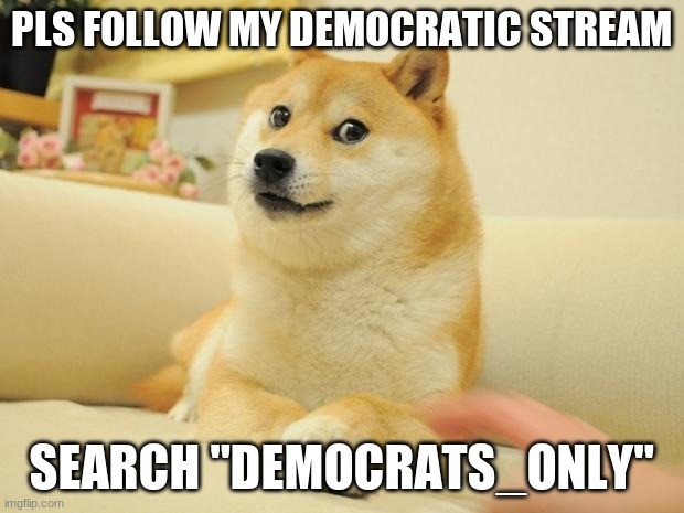 Doge 2 Meme | PLS FOLLOW MY DEMOCRATIC STREAM; SEARCH "DEMOCRATS_ONLY" | image tagged in memes,doge 2 | made w/ Imgflip meme maker