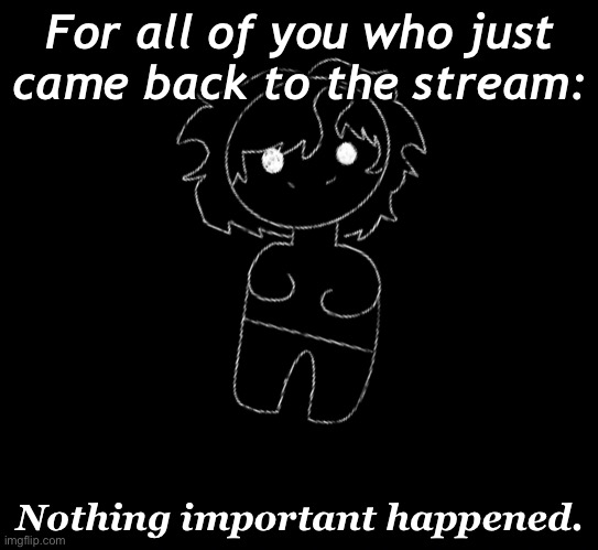 For all of you who just came back to the stream:; Nothing important happened. | made w/ Imgflip meme maker