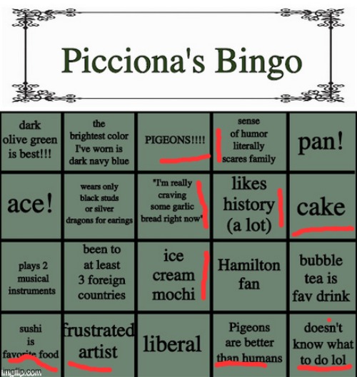 Picciona's Bingo | image tagged in picciona's bingo | made w/ Imgflip meme maker