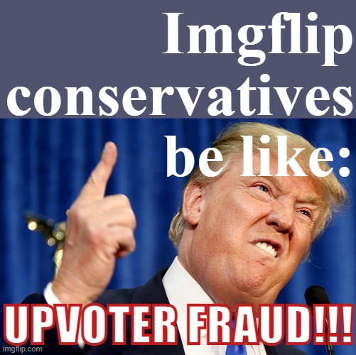 Donald Trump | Imgflip conservatives be like:; UPVOTER FRAUD!!! | image tagged in donald trump | made w/ Imgflip meme maker