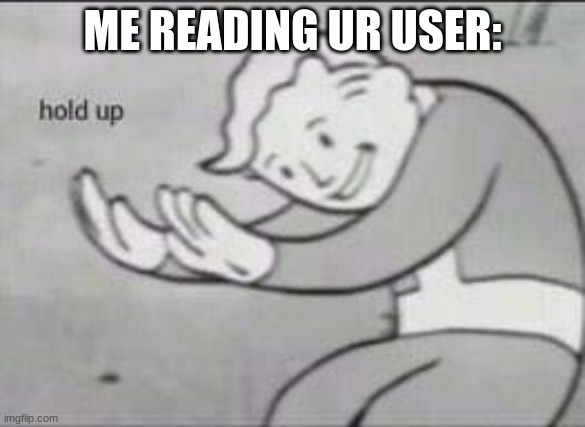 Fallout Hold Up | ME READING UR USER: | image tagged in fallout hold up | made w/ Imgflip meme maker