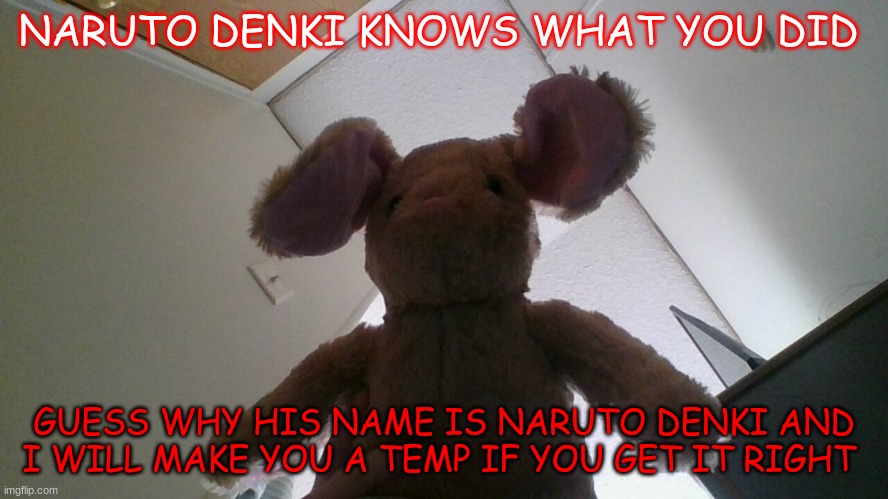 GUESS WHY HIS NAME IS NARUTO DENKI AND I WILL MAKE YOU A TEMP IF YOU GET IT RIGHT | image tagged in naruto denki knows what you did | made w/ Imgflip meme maker