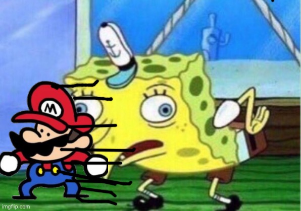 Mario survives spongebob from pecking mArio.mp3 | image tagged in memes,mocking spongebob | made w/ Imgflip meme maker