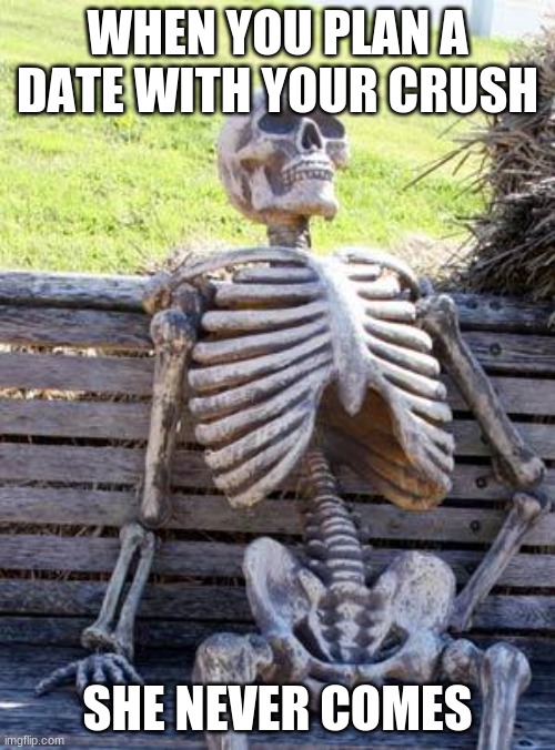 Waiting Skeleton | WHEN YOU PLAN A DATE WITH YOUR CRUSH; SHE NEVER COMES | image tagged in memes,waiting skeleton | made w/ Imgflip meme maker