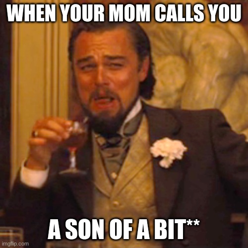 Laughing Leo | WHEN YOUR MOM CALLS YOU; A SON OF A BIT** | image tagged in memes,laughing leo | made w/ Imgflip meme maker