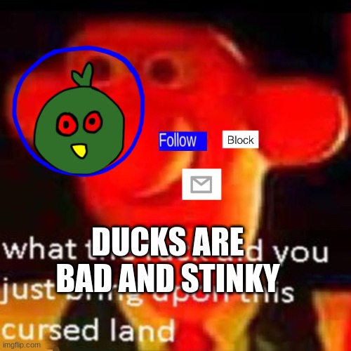 Rjakflaidujsdjsjbxnekoayxjsjaixjskapdi | DUCKS ARE BAD AND STINKY | image tagged in rjakflaidujsdjsjbxnekoayxjsjaixjskapdi | made w/ Imgflip meme maker