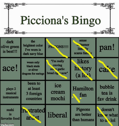Picciona's Bingo | image tagged in picciona's bingo | made w/ Imgflip meme maker