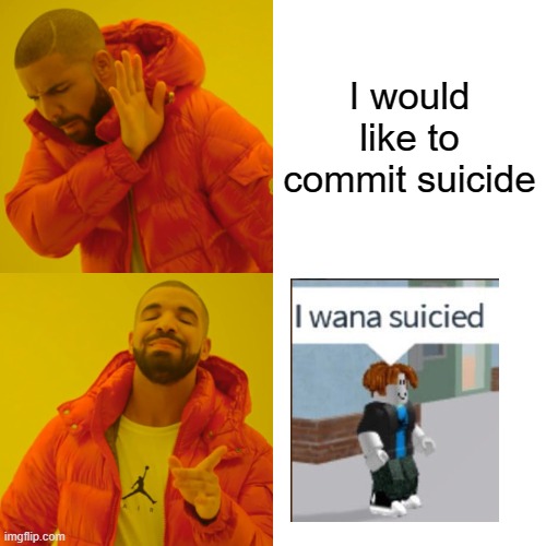 Drake Hotline Bling | I would like to commit suicide | image tagged in memes,drake hotline bling | made w/ Imgflip meme maker