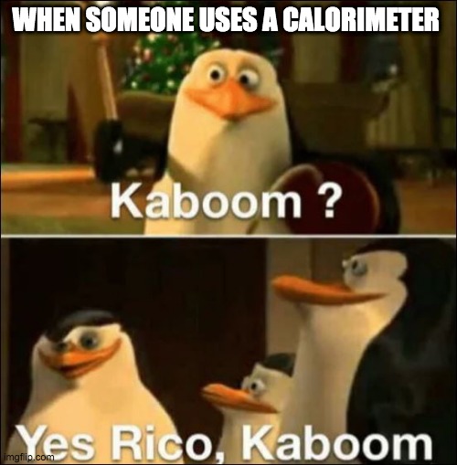 Kaboom? Yes rico kaboom |  WHEN SOMEONE USES A CALORIMETER | image tagged in kaboom yes rico kaboom | made w/ Imgflip meme maker