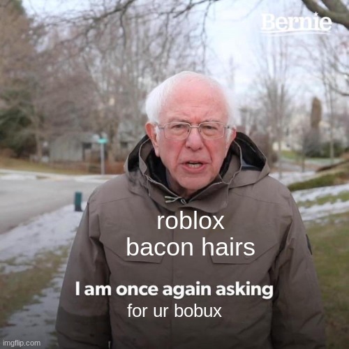 Bernie I Am Once Again Asking For Your Support Meme | roblox bacon hairs; for ur bobux | image tagged in memes,bernie i am once again asking for your support | made w/ Imgflip meme maker