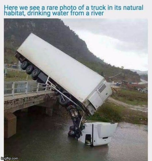 how is he gonna get back up? | image tagged in okay truck,stop dronccing now | made w/ Imgflip meme maker