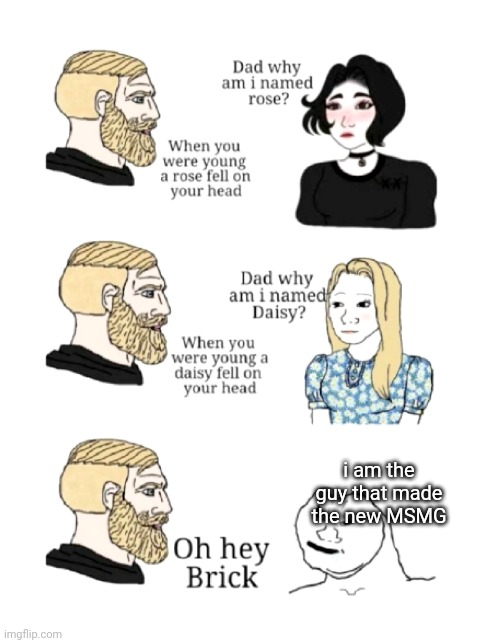 Welcome to imgflip hell, enjoy your stay | i am the guy that made the new MSMG | image tagged in dad why am i named | made w/ Imgflip meme maker
