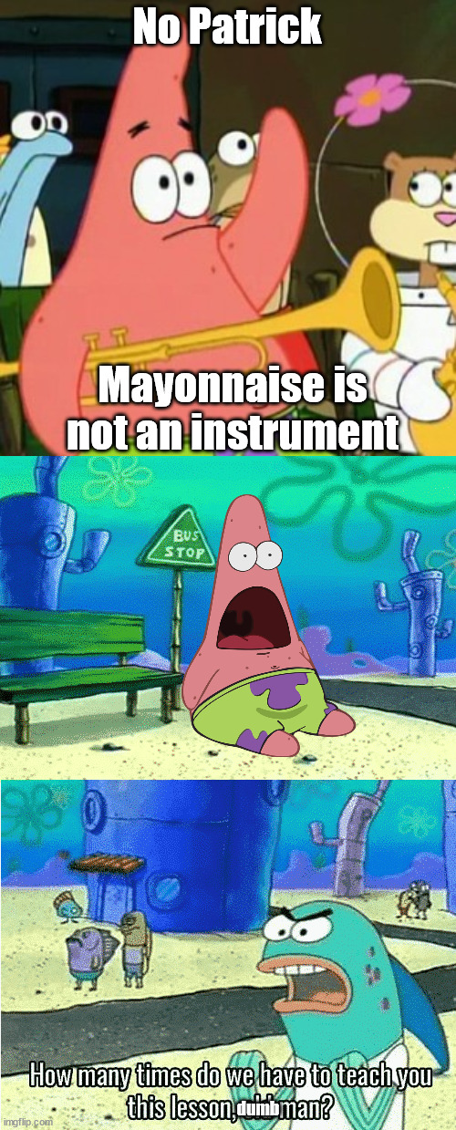... | No Patrick; Mayonnaise is not an instrument; dumb | image tagged in no patrick,why | made w/ Imgflip meme maker